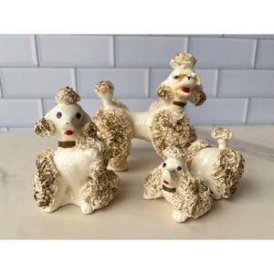 Vintage Thames‎ Japan Spaghetti Poodle Figurine Set of 3 White Gold Mid Century